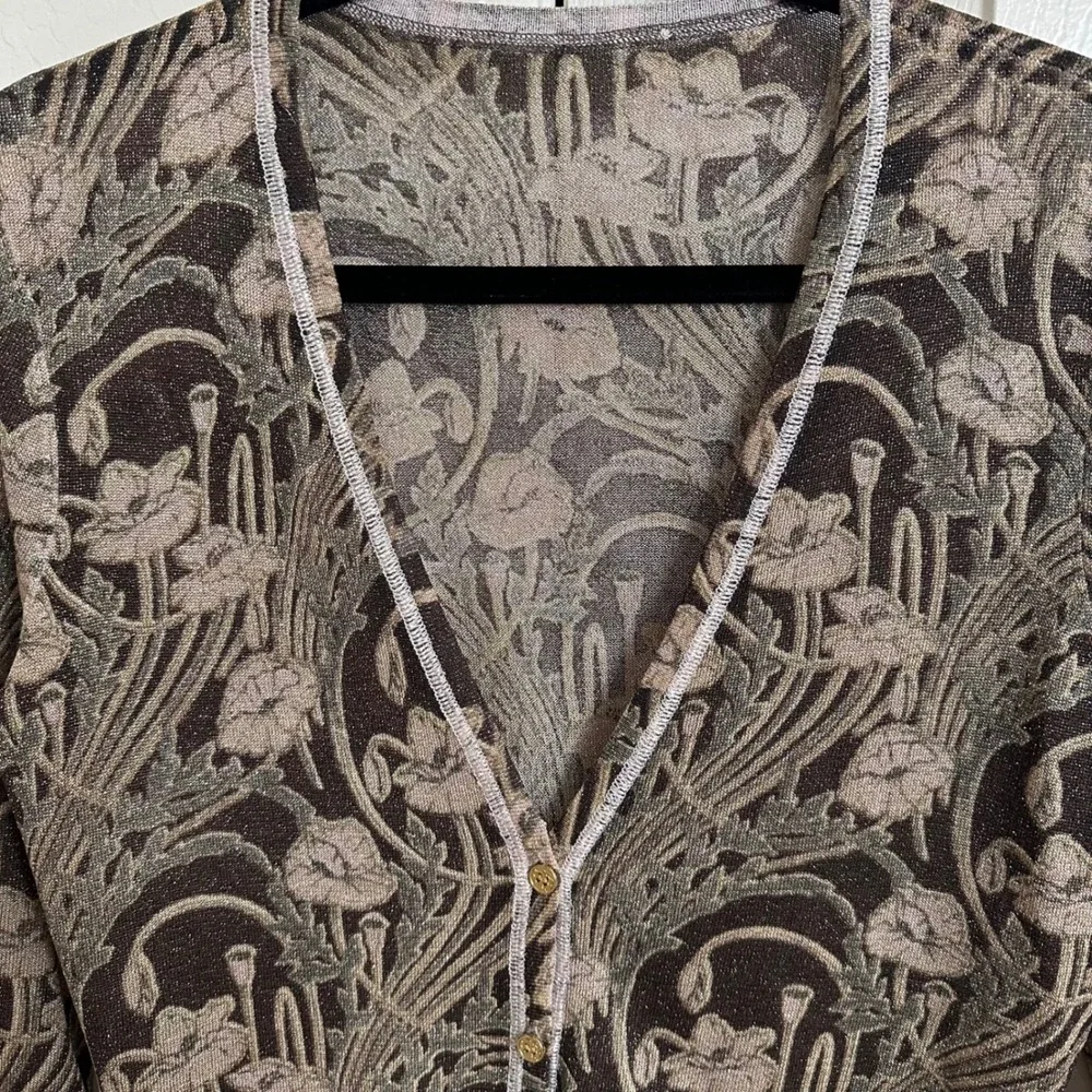 Tory Burch Vanessa Metallic Floral Jacquard Cardigan –‎ Brown & Gold